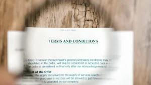 terms and conditions document on a desk