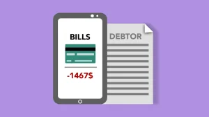 Phone showing bills beside a debt notice